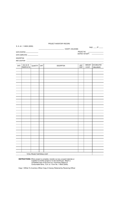 Form S.A.& I.9002 Project Inventory Record - Oklahoma