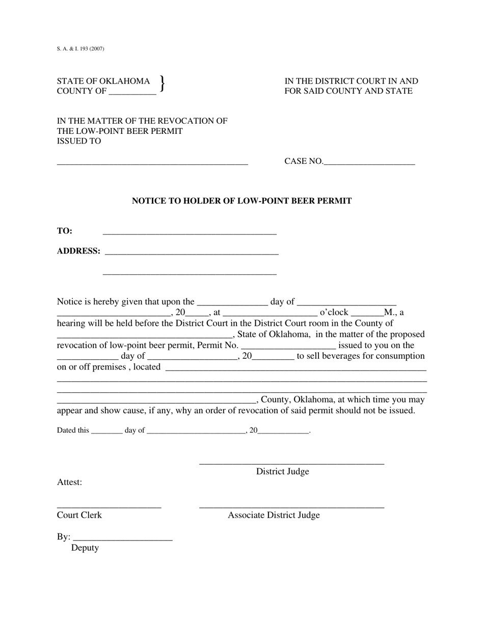 Form S.A.& I.193 - Fill Out, Sign Online and Download Printable PDF ...