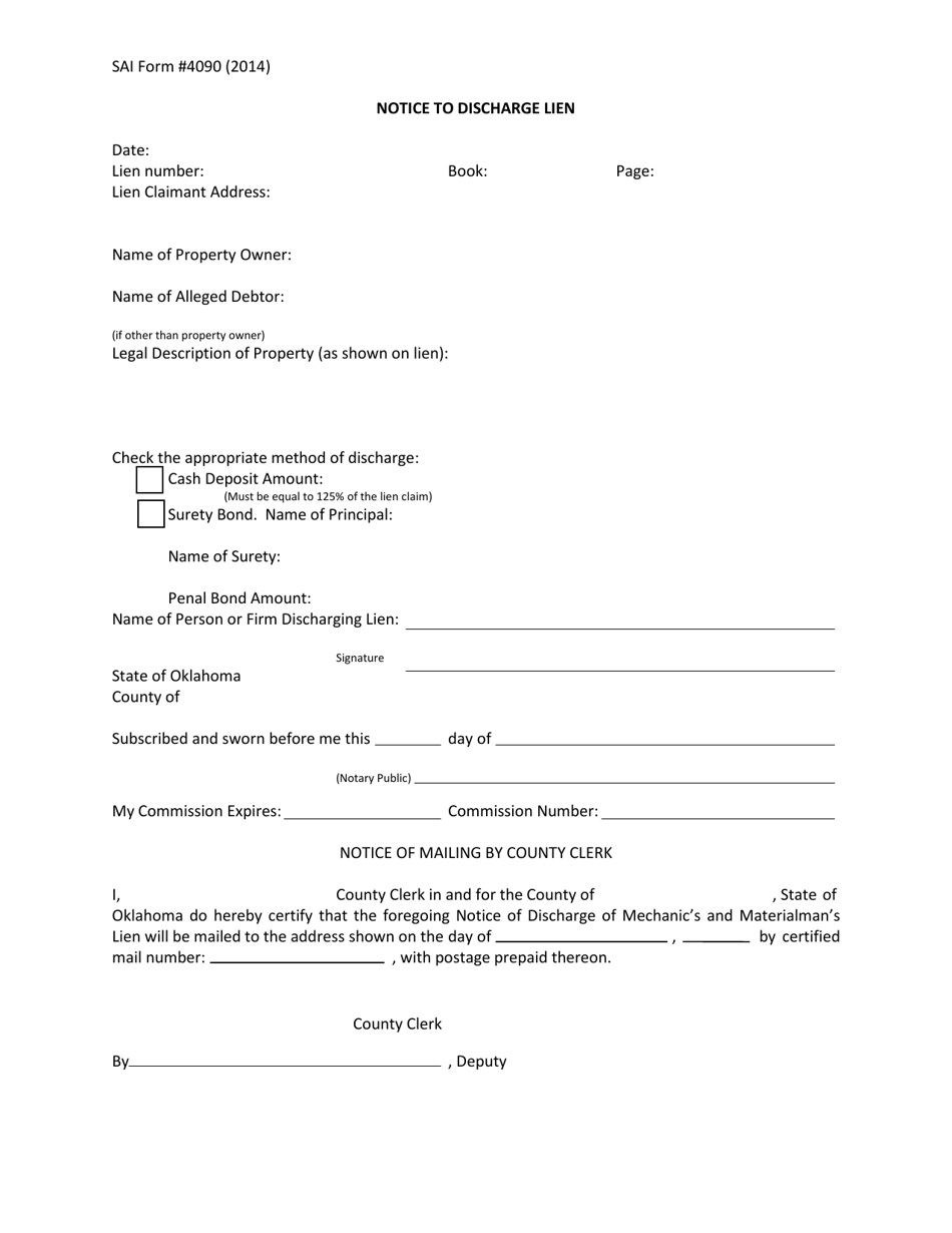 OSAI Form 4090 Notice to Discharge Lien - Oklahoma, Page 1