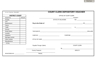 Document preview: Form S.A.& I.215A Court Clerk Depository Voucher - Oklahoma