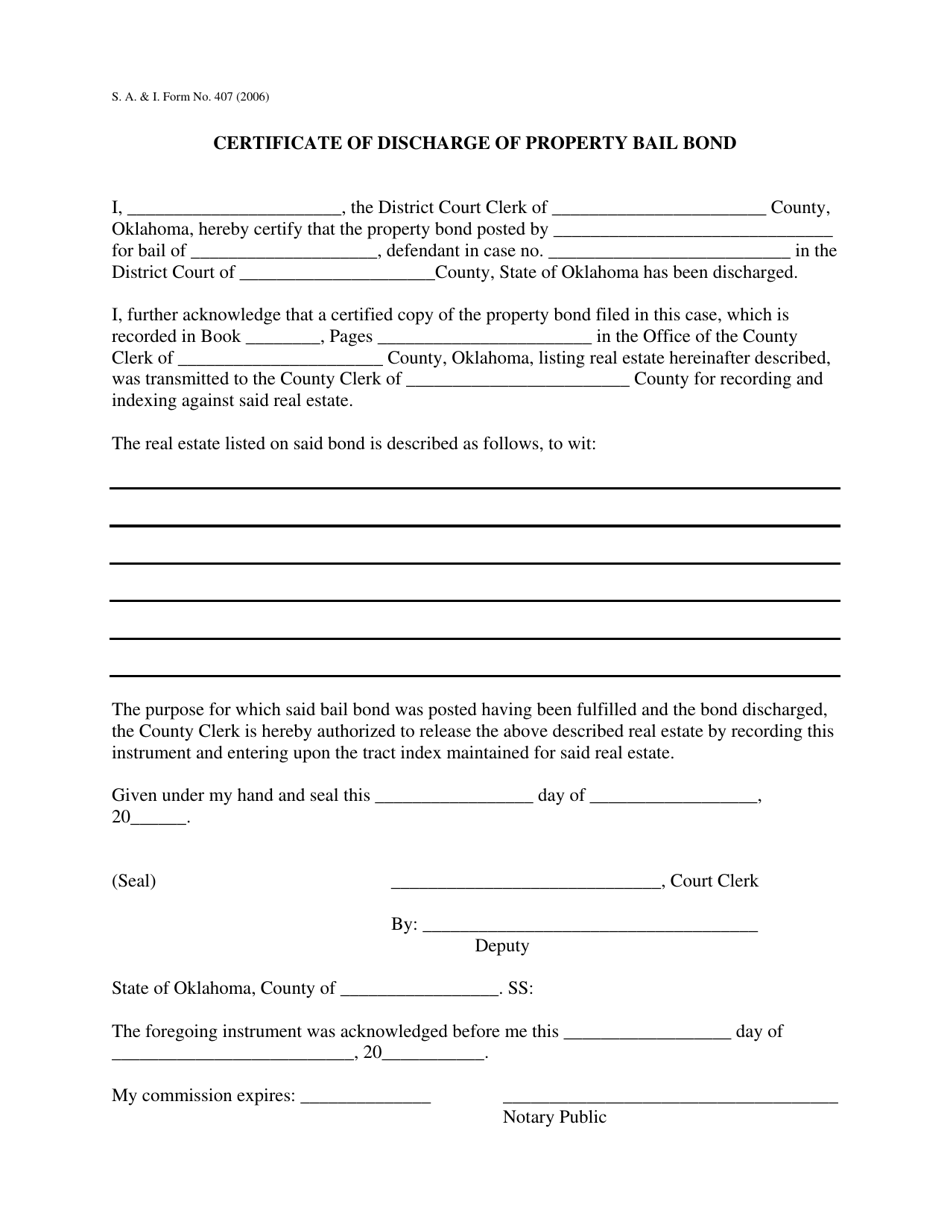 Form S.A.& I.407 Download Printable PDF or Fill Online Certificate of ...