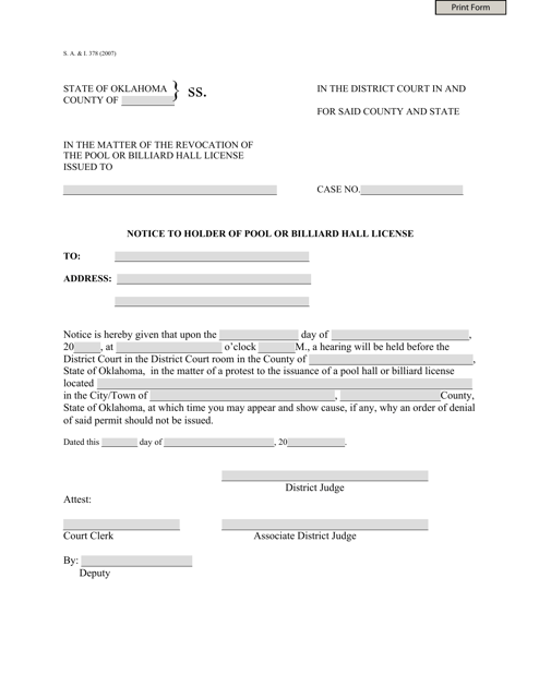 Form S.A.& I.378  Printable Pdf