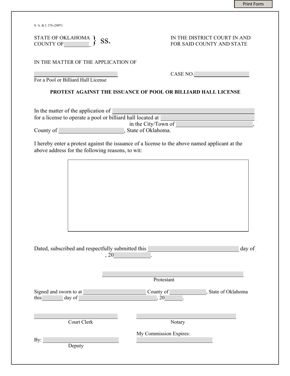 Form S.A.& I.376 - Fill Out, Sign Online and Download Fillable PDF ...