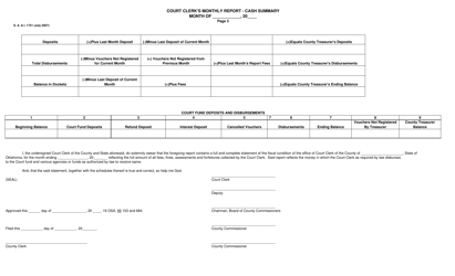 Document preview: Form S.A.& I.1721 Page 3 Court Clerk's Monthly Report - Cash Summary - Oklahoma