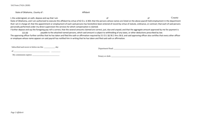 OSAI Form 2742.A Departmental Payroll Report - Oklahoma, Page 2