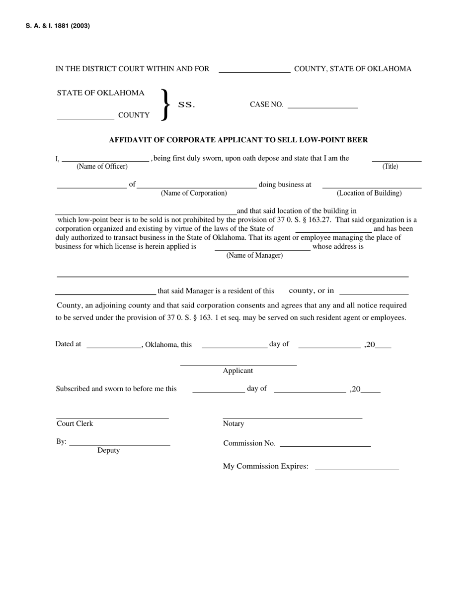 Form S.A.& I.1881 - Fill Out, Sign Online and Download Fillable PDF ...