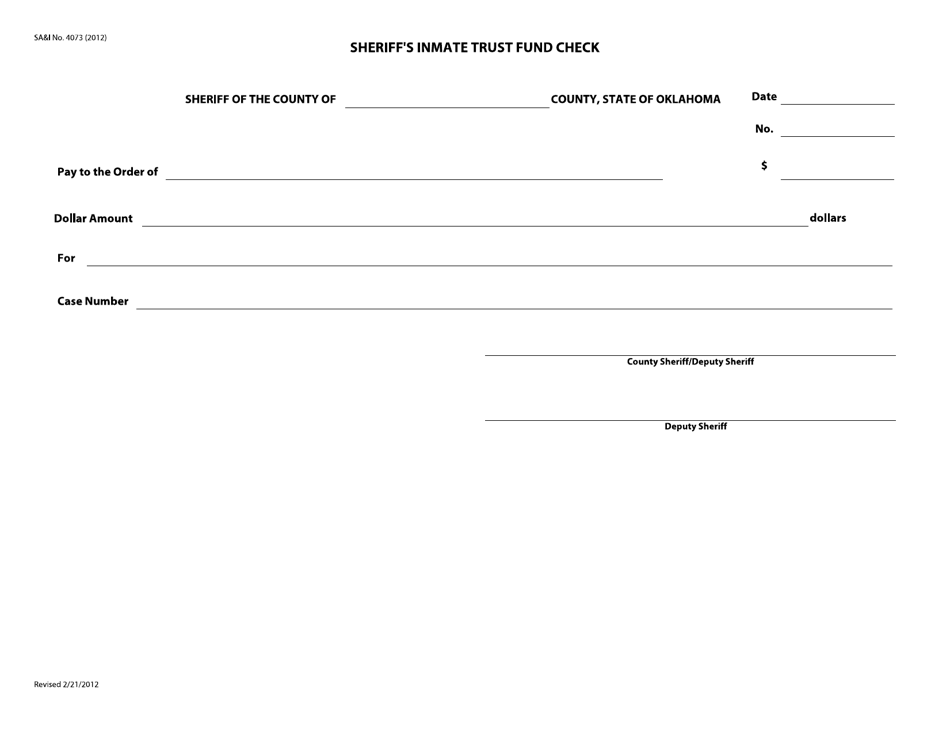 Form S.A. I.4073 Sheriffs Inmate Trust Fund Check - Oklahoma, Page 1