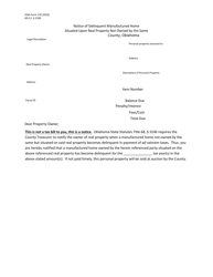 Document preview: OSAI Form 170 Notice of Delinquent Manufactured Home Situated Upon Real Property Not Owned by the Same - Oklahoma