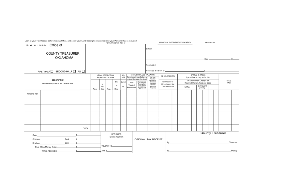 Form S.A. I.229 - Oklahoma, Page 1