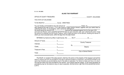 Document preview: Form S.A.& I.169 Alias Tax Warrant - Oklahoma