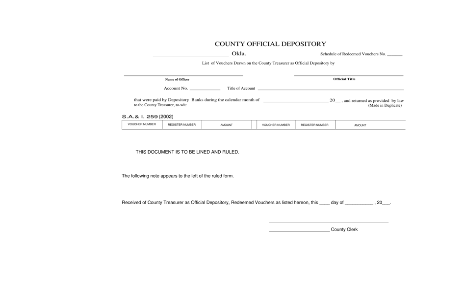 Form S.A. I.259 County Official Depository - Oklahoma, Page 1