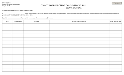 Form S.A.&amp; I.112 &quot;County Sheriff's Credit Card Expenditures&quot; - Oklahoma