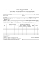 Document preview: Form S.A.& I.320 County Treasurer's Receipt for Redemption of Judgment for Paving Assessments - Oklahoma