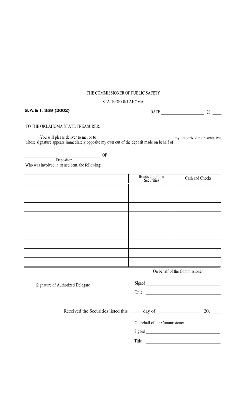 Form S.A. I.359 - Oklahoma, Page 1