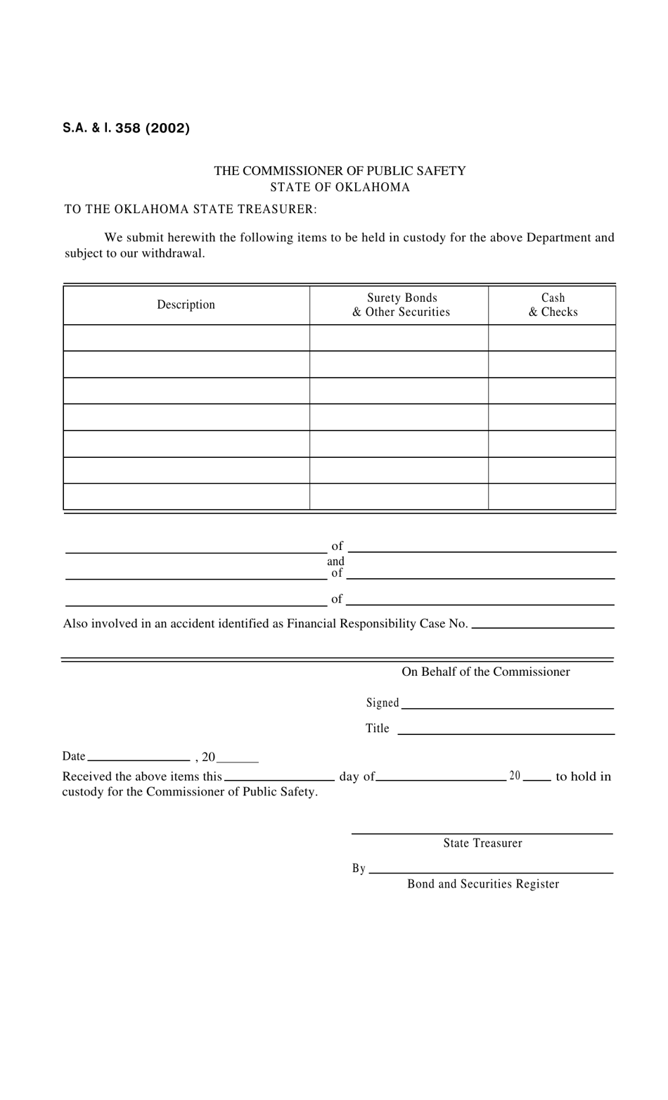 Form S.A. I.358 - Oklahoma, Page 1