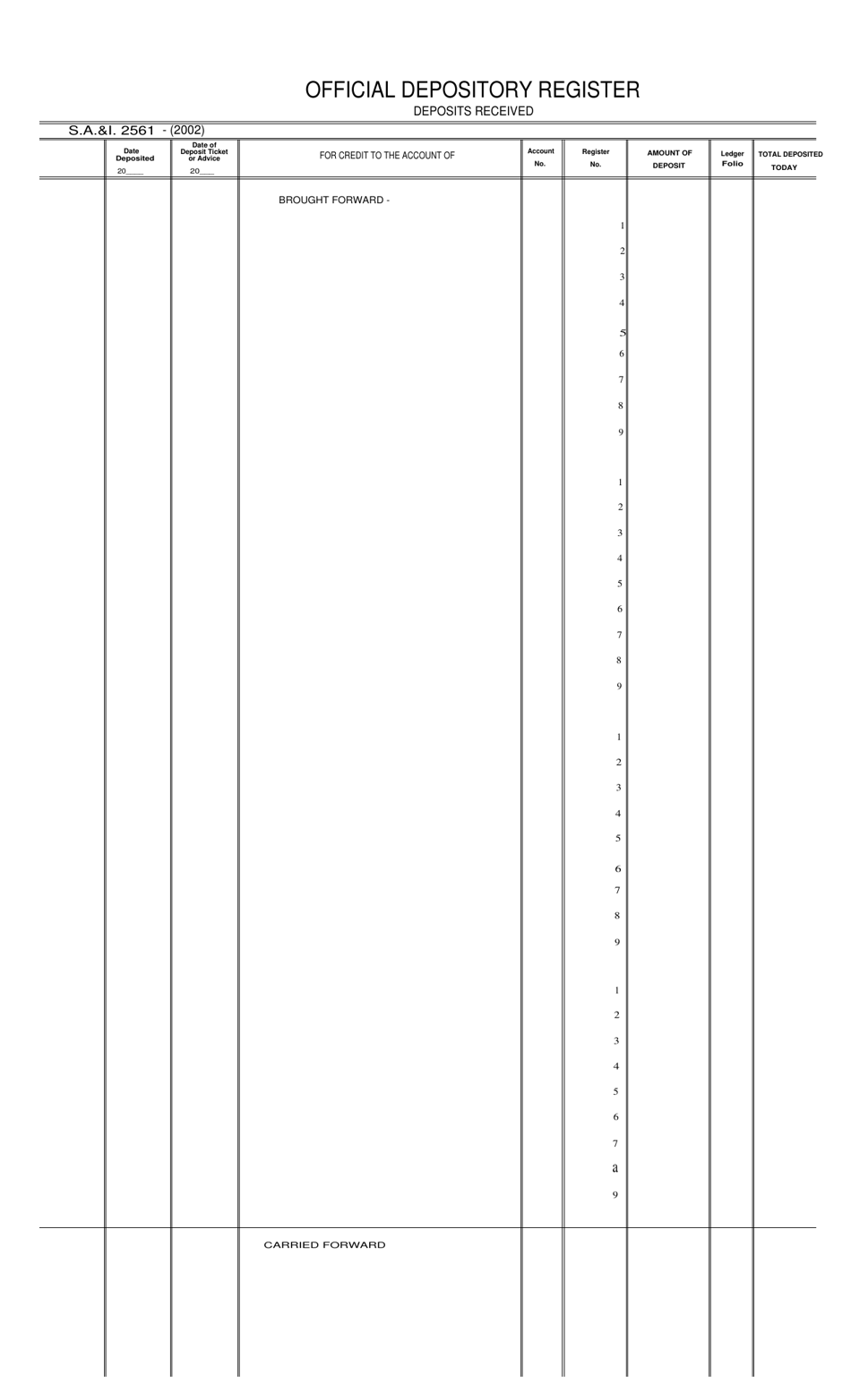 Form S.A. I.2561 Official Depository Register - Oklahoma, Page 1