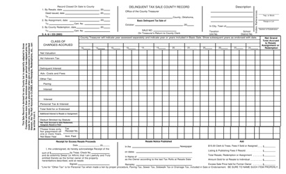 Form S.A.&amp; I.233 Delinquent Tax Sale County Record - Oklahoma