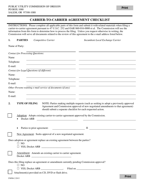 Form FM906 Carrier-To-Carrier Agreement Checklist - Oregon