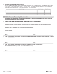 Form FM905 Application for Transfer of Certificate of Authority to Provide Telecommunications Service in Oregon - Oregon, Page 2
