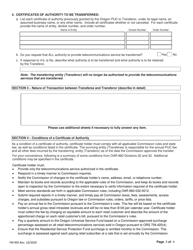 Form FM905 Application for Transfer of Certificate of Authority to Provide Telecommunications Service in Oregon - Oregon, Page 3