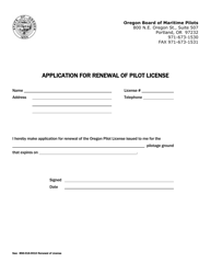 Document preview: Application for Renewal of Pilot License - Oregon