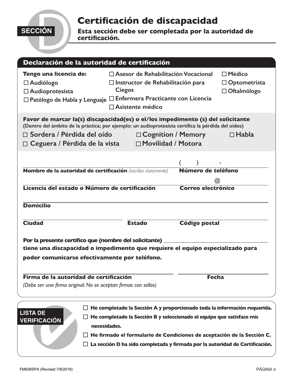 Formulario FM608SPA Solicitud Del Programa De Acceso De Aparatos De Comunicacion (Tdap) De Oregon - Oregon (Spanish), Page 4