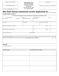 Form OSRC1000 &quot;Ohio State Racing Commission License Application - Northfield Park&quot; - Ohio