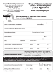 Form FM608 Oregon Telecommunication Devices Access Program (Tdap) Application - Oregon
