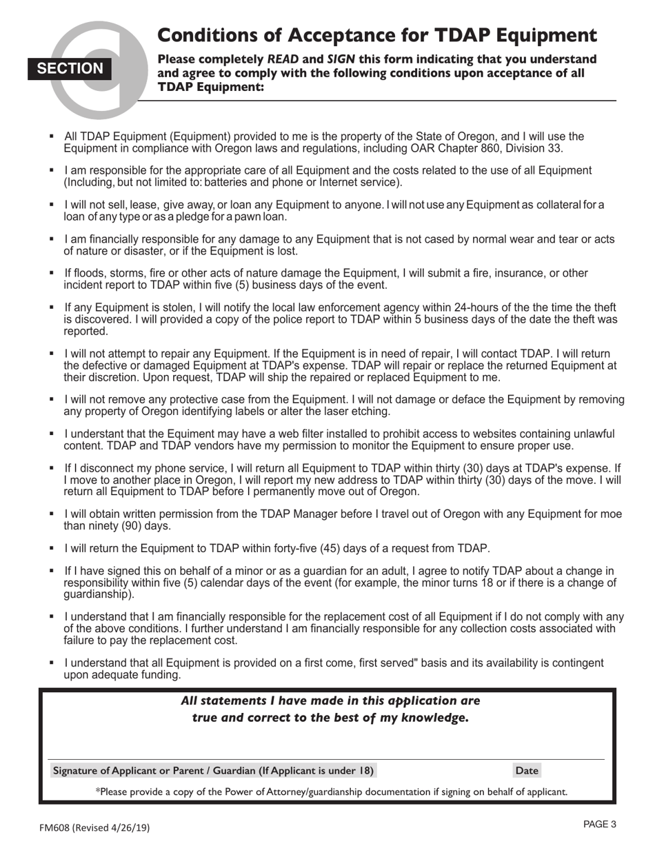 Form FM608 Oregon Telecommunication Devices Access Program (Tdap) Application - Oregon, Page 3
