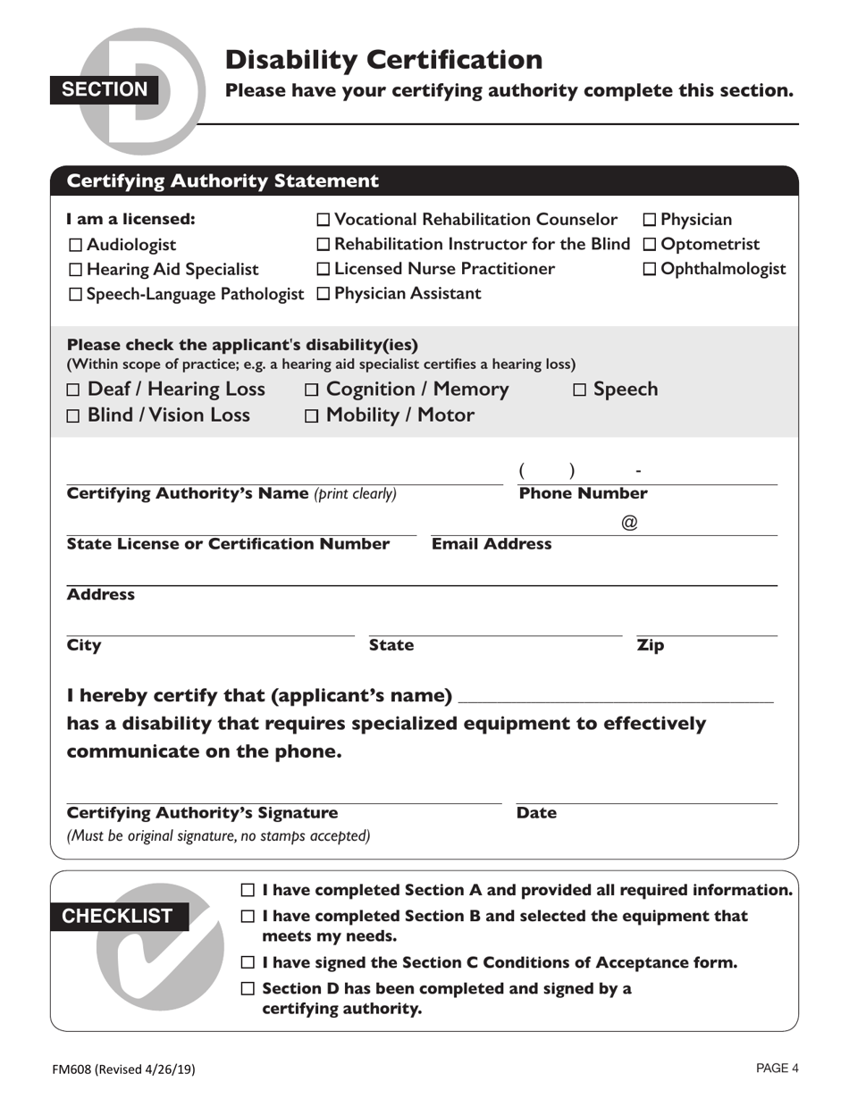 Form FM608 Oregon Telecommunication Devices Access Program (Tdap) Application - Oregon, Page 4