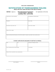 ORC Form 1043 &quot;Notification of Thoroughbred Foaling&quot; - Ohio