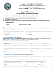 Document preview: Change Notification Form for Resident and Nonresident Pharmacies - South Dakota