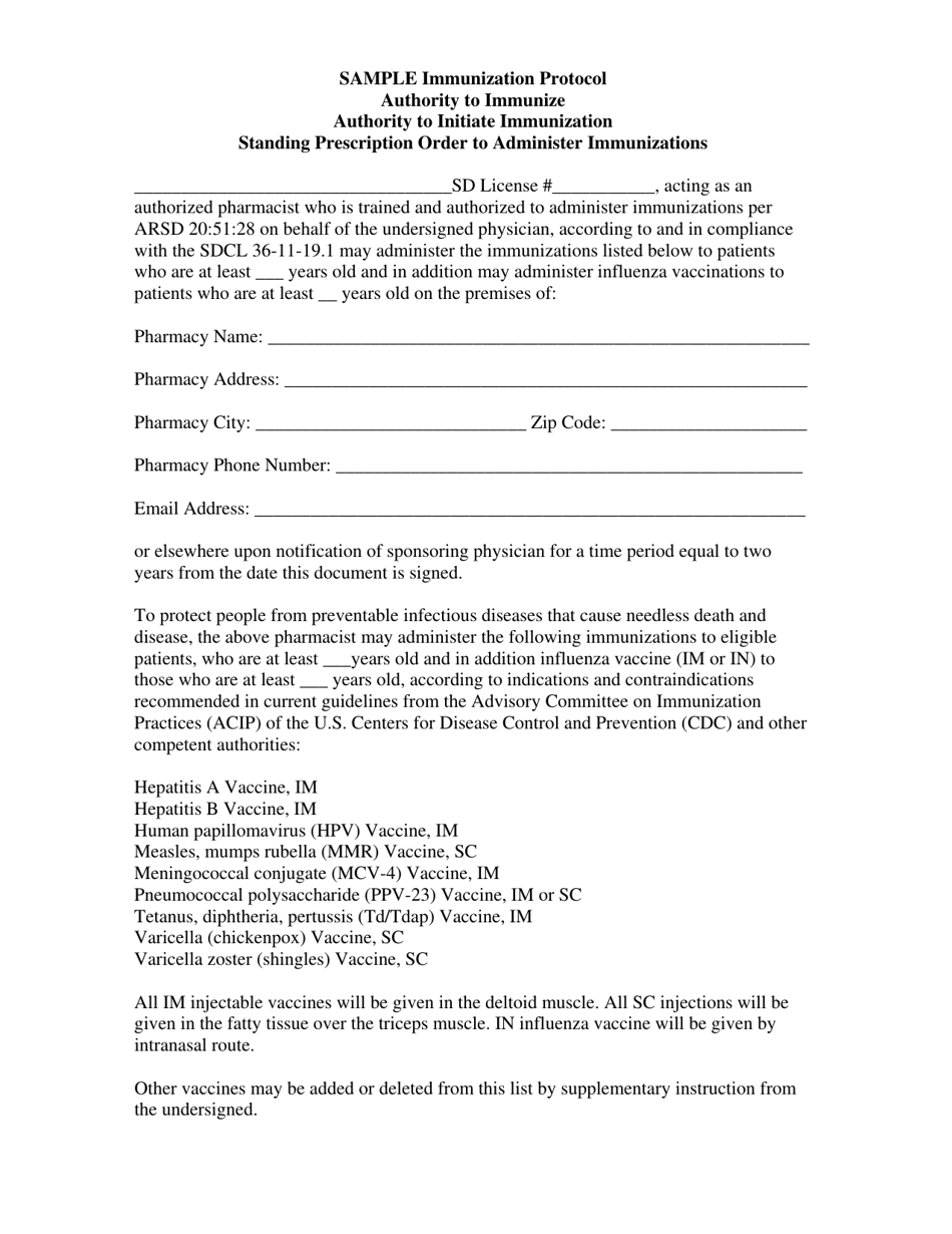 Sample Immunization Protocol - South Dakota, Page 1