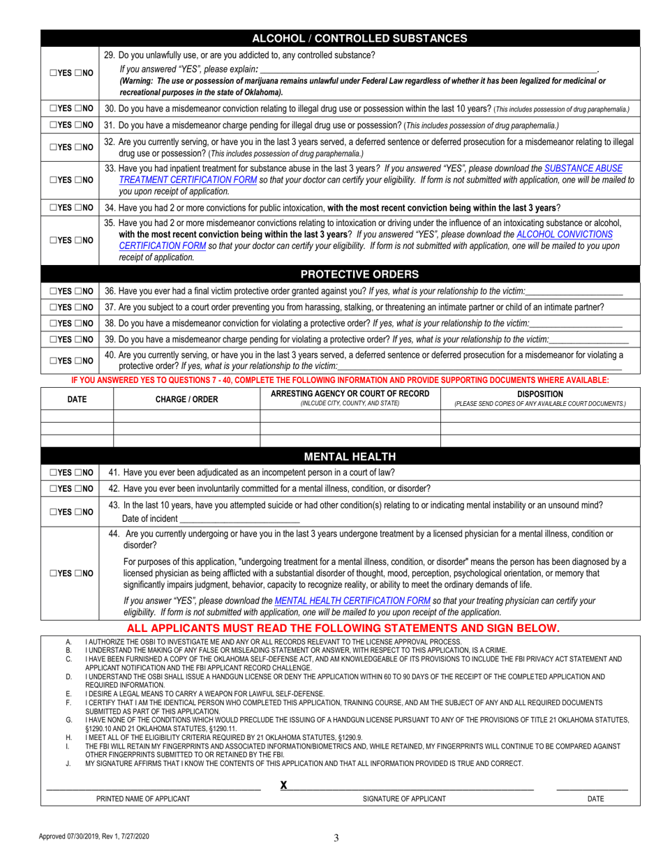 Application for Self-defense Act License - Oklahoma, Page 3