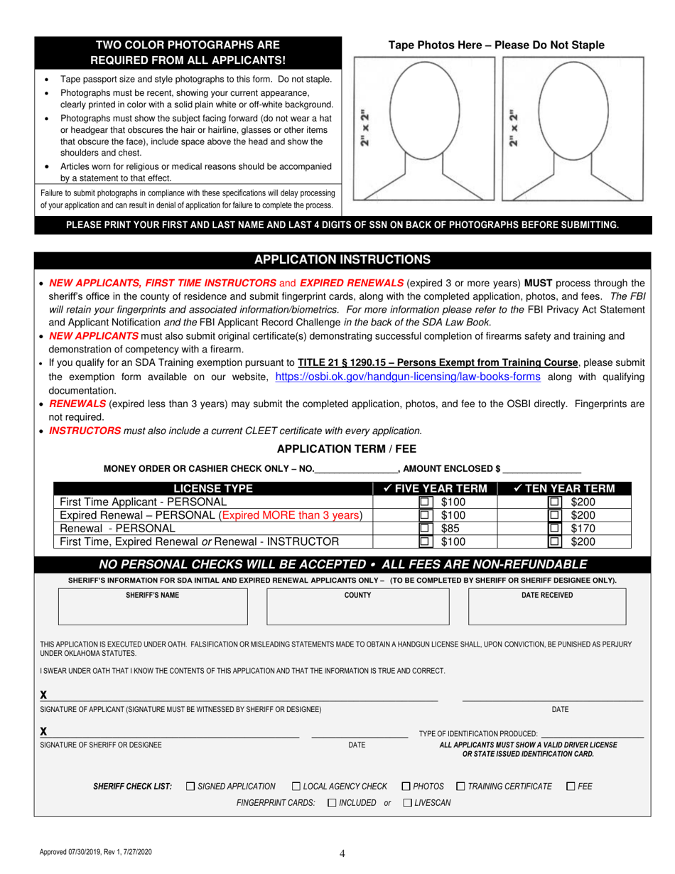 Application for Self-defense Act License - Oklahoma, Page 4