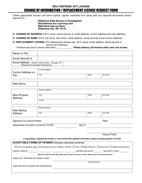 Change of Information / Replacement License Request Form - Oklahoma Download Pdf