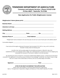 Form AG-0728 &quot;New Application for Public Weighmaster License&quot; - Tennessee