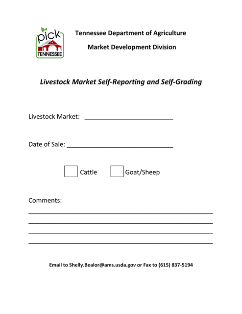 Livestock Market Self-reporting and Self-grading Cover Sheet - Tennessee Download Pdf