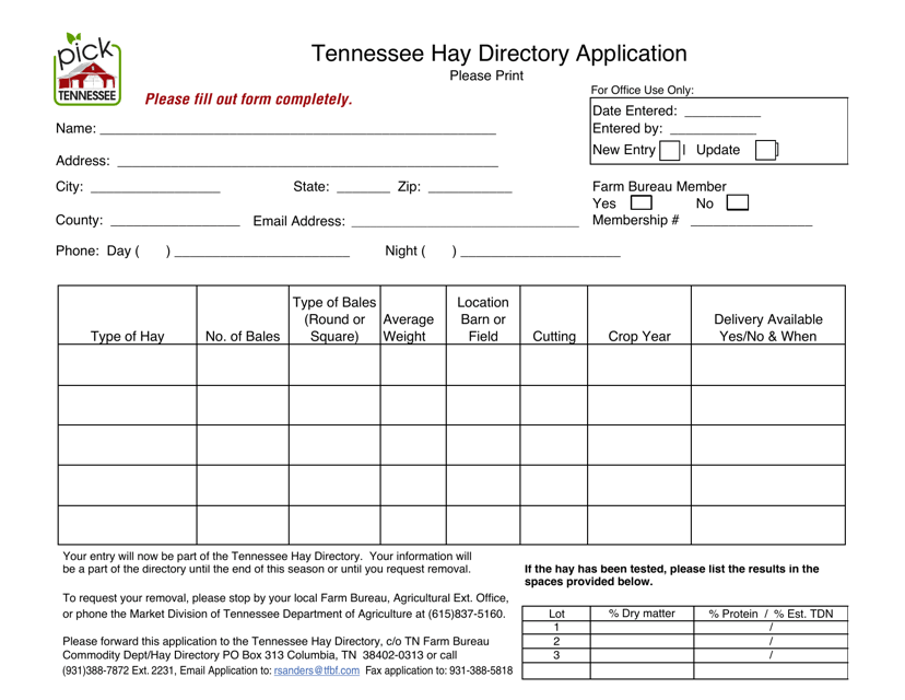 Tennessee Hay Directory Application - Tennessee Download Pdf