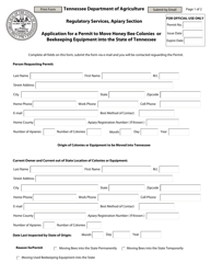 Document preview: Application for a Permit to Move Honey Bee Colonies or Beekeeping Equipment Into the State of Tennessee - Tennessee