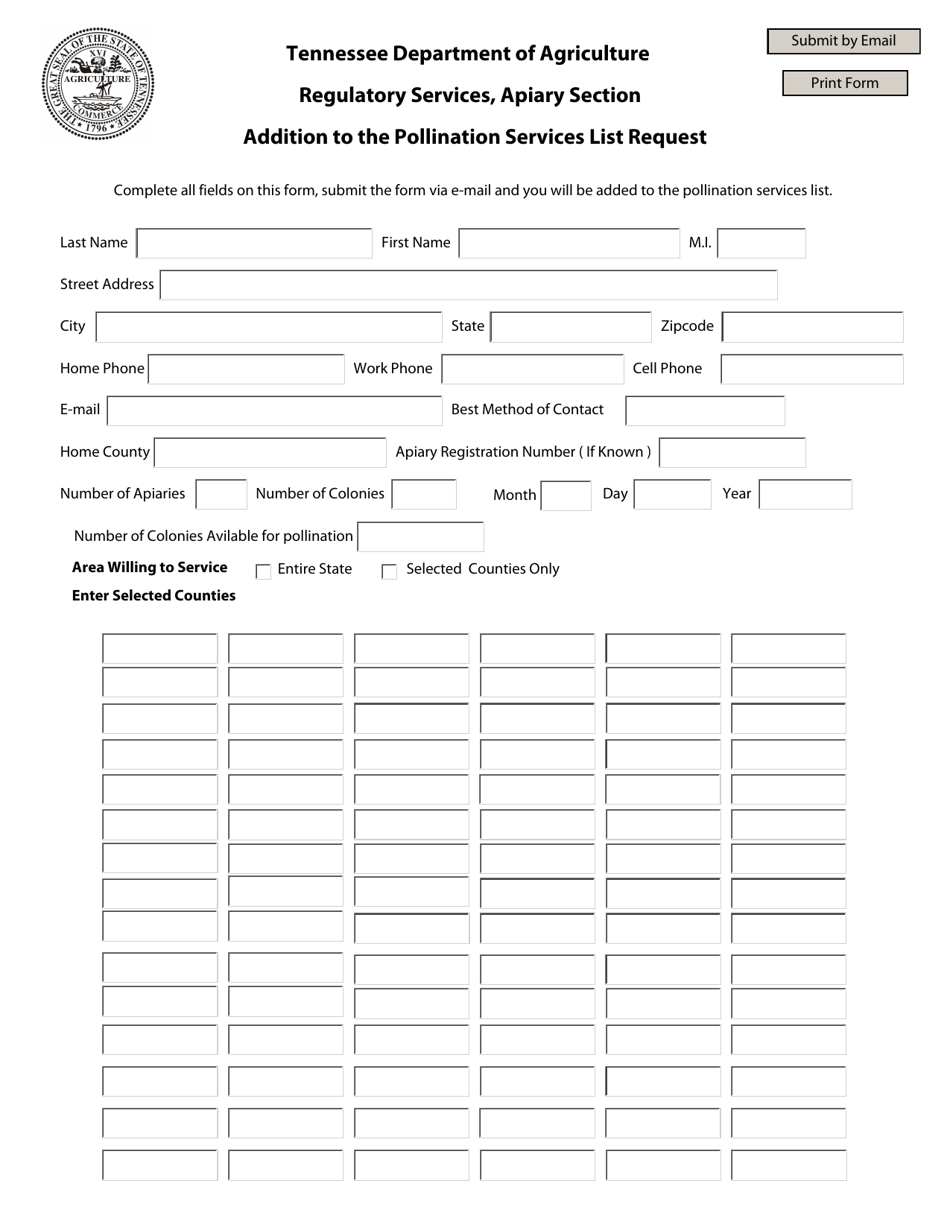 Addition to the Pollination Services List Request - Tennessee, Page 1