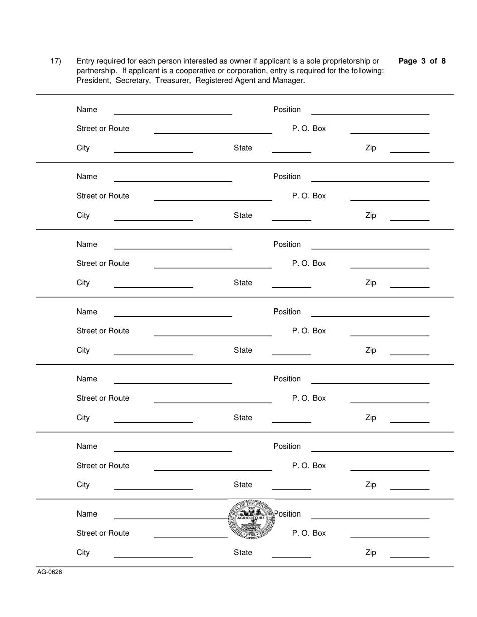 Form AG0626 Public Grain Warehouse License Application - Tennessee, Page 3