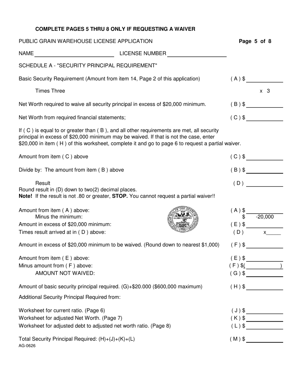 Form AG0626 Public Grain Warehouse License Application - Tennessee, Page 5
