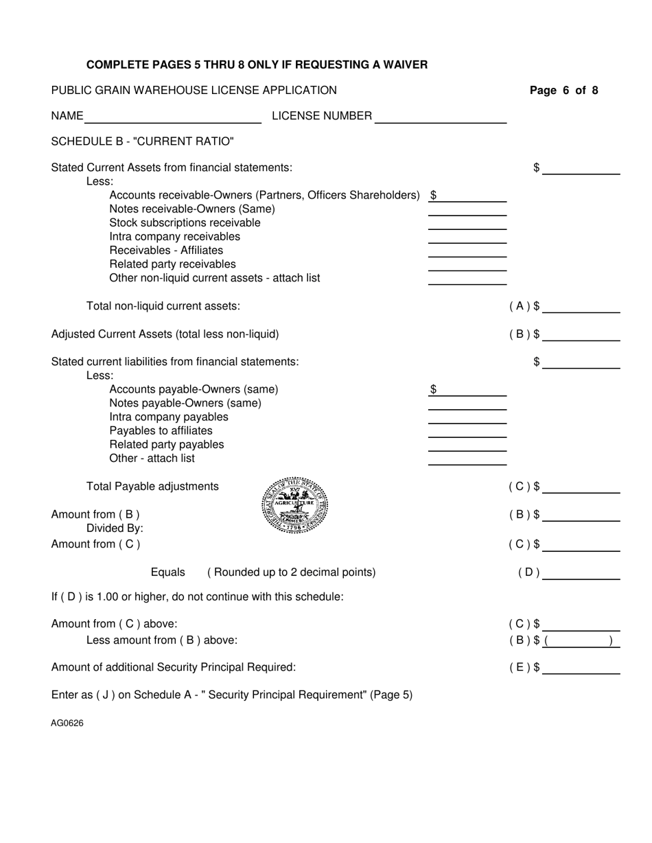 Form AG0626 Public Grain Warehouse License Application - Tennessee, Page 6