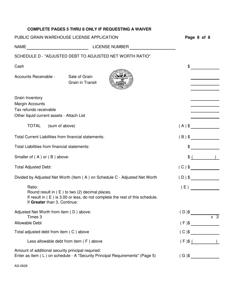 Form AG0626 Public Grain Warehouse License Application - Tennessee, Page 8