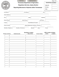 Reporting Movement of Apiaries Within Tennessee - Tennessee