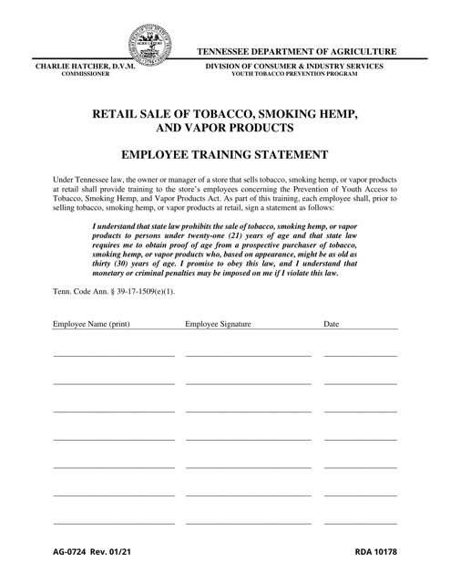 Form AG-0724 Employee Training Statement - Tennessee