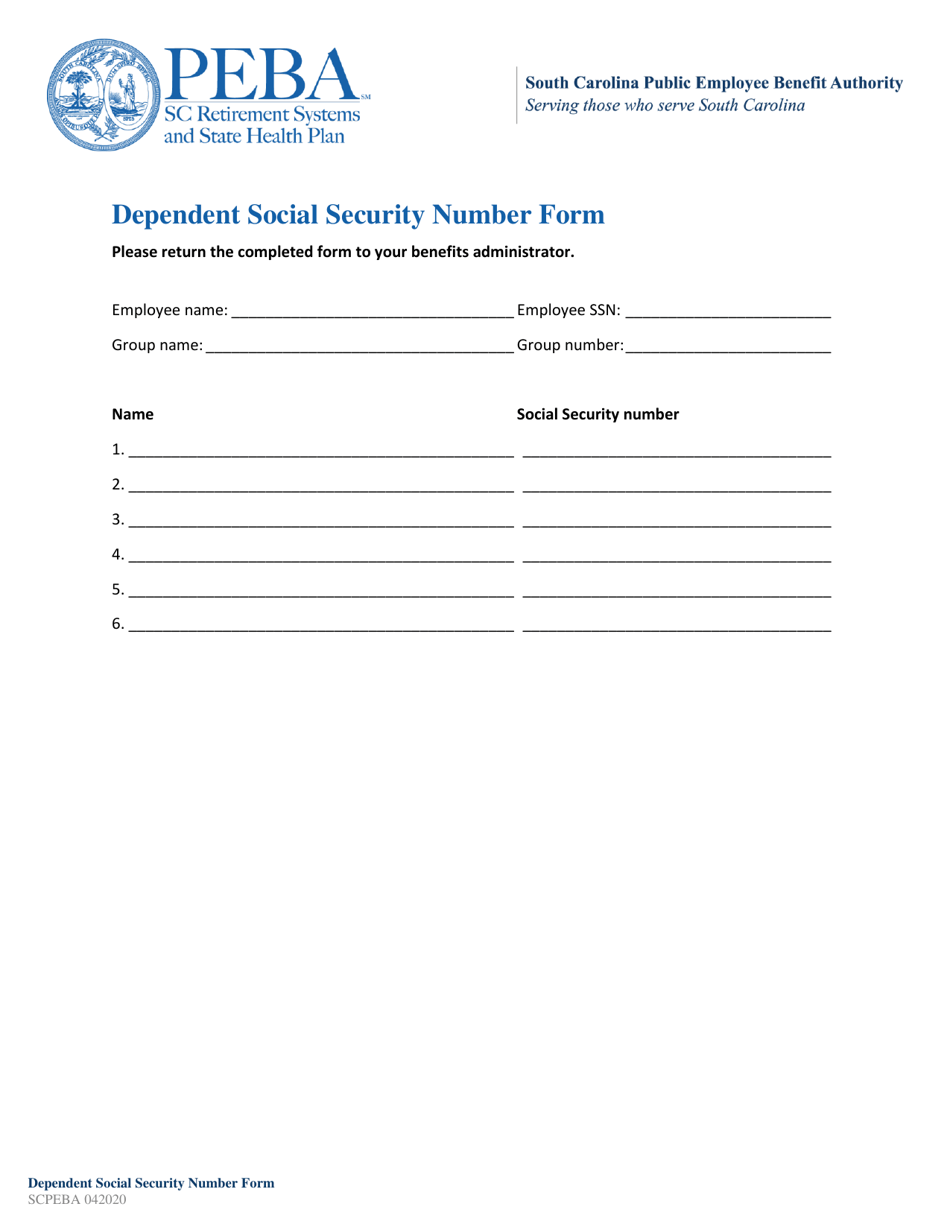 South Carolina Dependent Social Security Number Form Fill Out, Sign