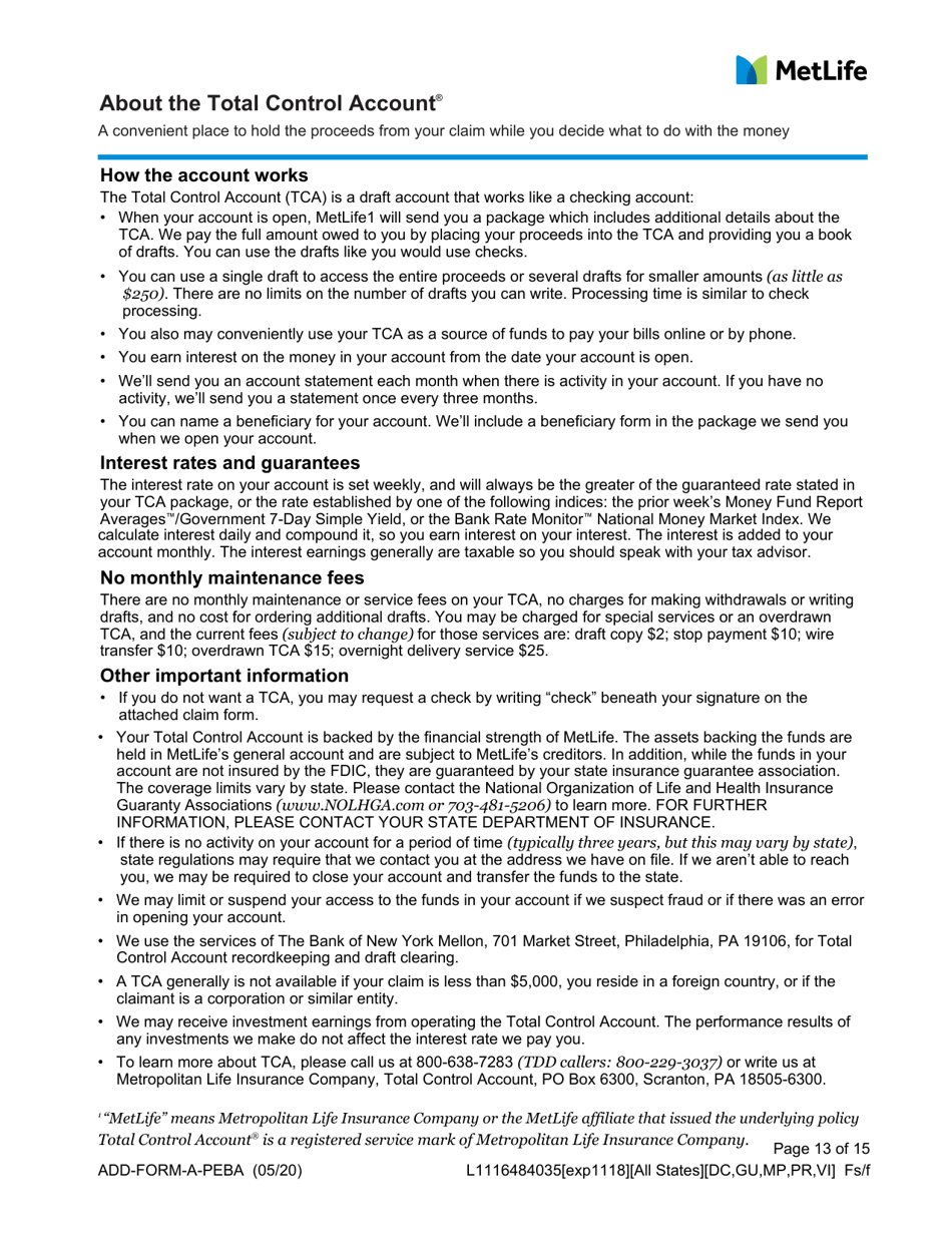 Statement of Claim for Accidental Death and Dismemberment Benefits - South Carolina, Page 13