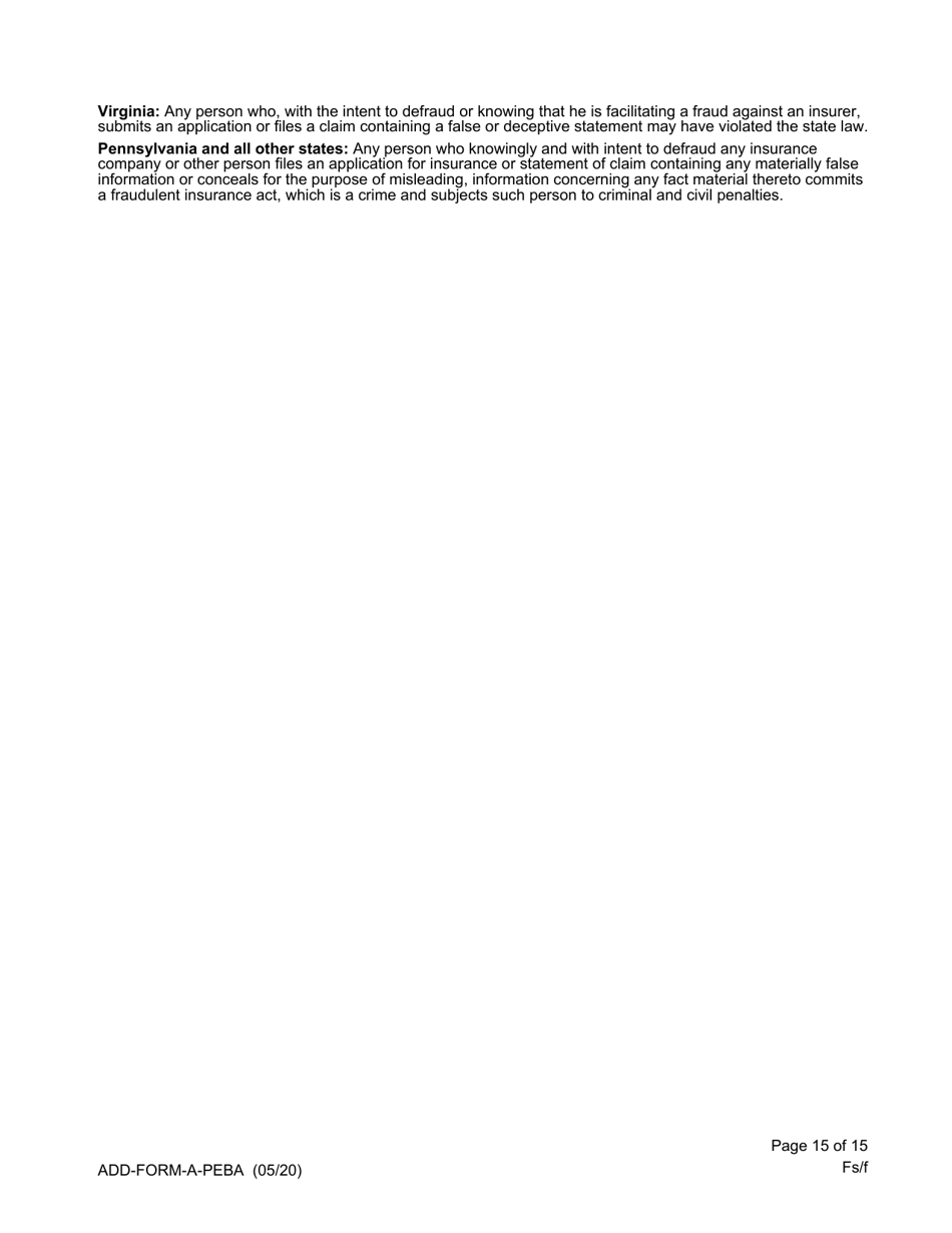 Statement of Claim for Accidental Death and Dismemberment Benefits - South Carolina, Page 15